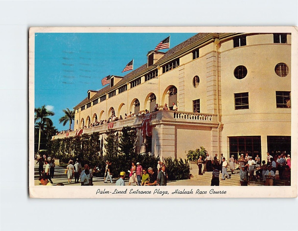 Postcard Palm-Lined Entrance to Plaza Hialeah Race Course Florida USA