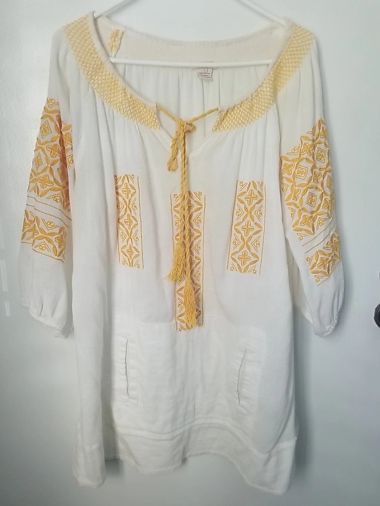 Sundance Top Tunic Pouch Pocket Women’s Sz L Boho Embroidered