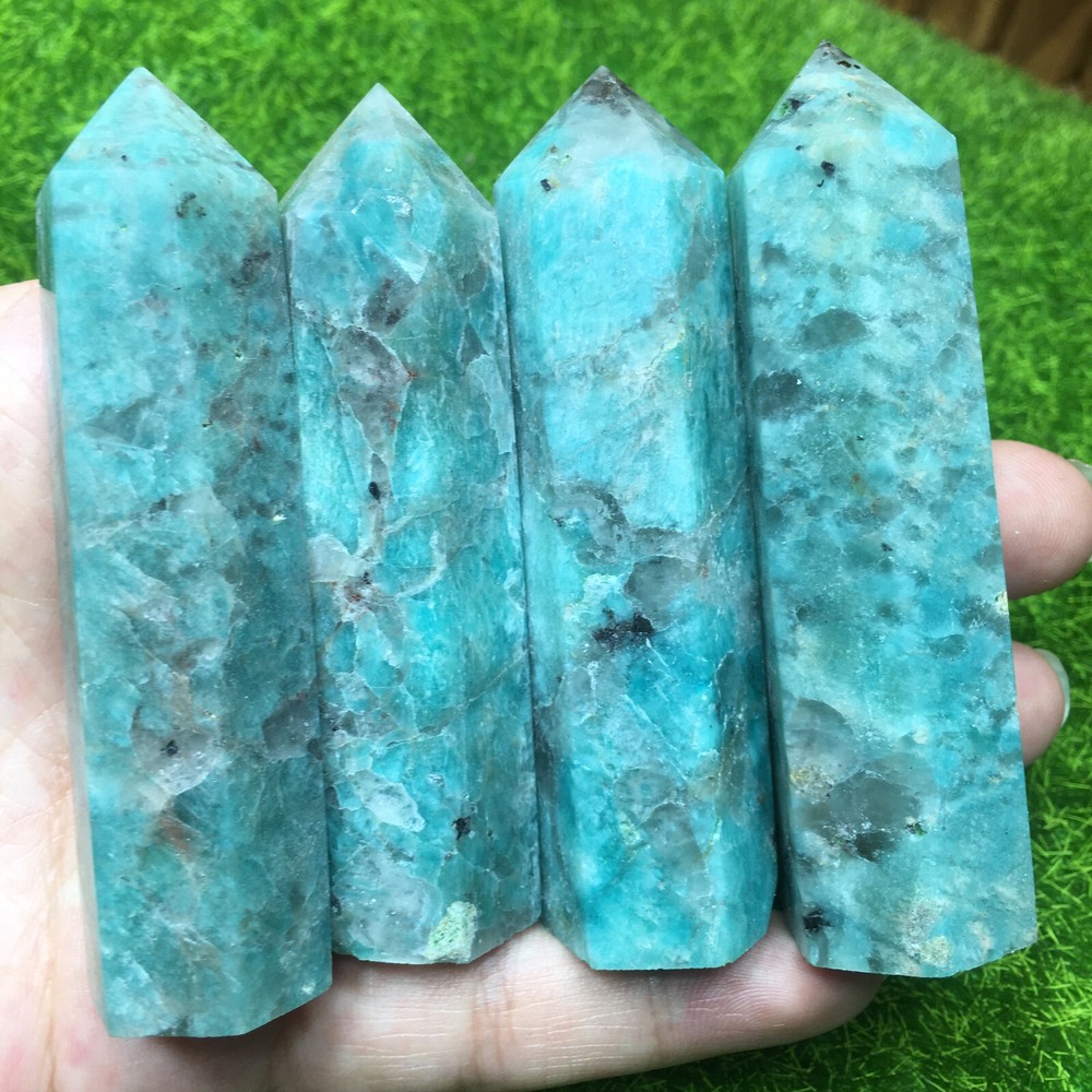 Natural Amazonite Obelisk Quartz Crystal Wand for Reiki Healing Energy Tower Point 1pc