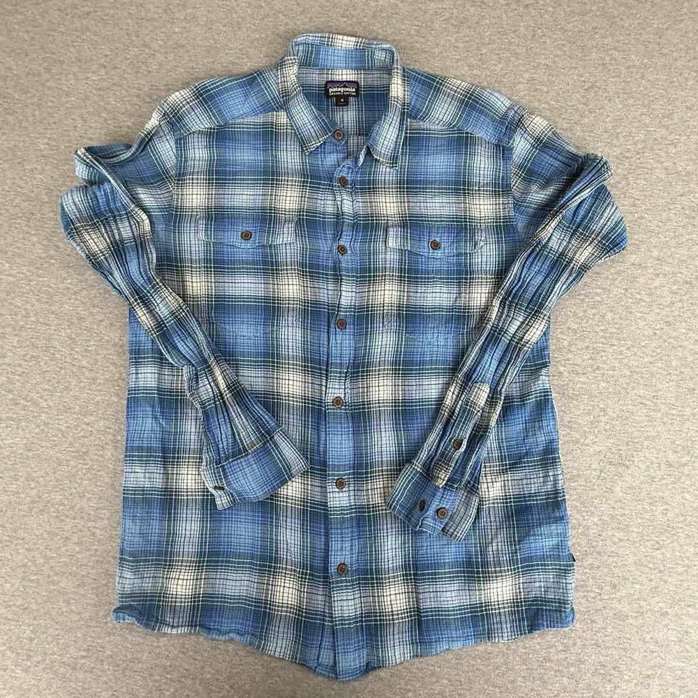 Patagonia Steersman Men’s Shirt Med Long Sleeve Plaid Light Weight Organic 53833