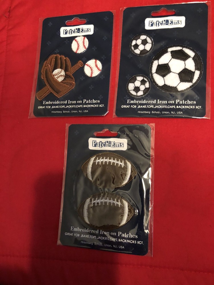 3 Patch-Ems Embroidered Iron On / Sew On Sets * Sports Football Soccer Baseball