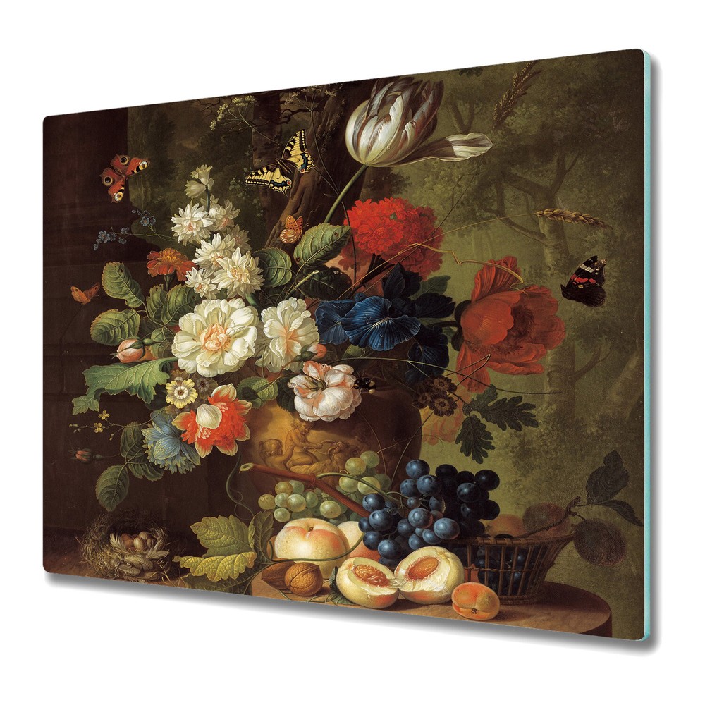 Glass Worktop Saver Colourful Bouquet vintage Painting Floral Flowers 60x52