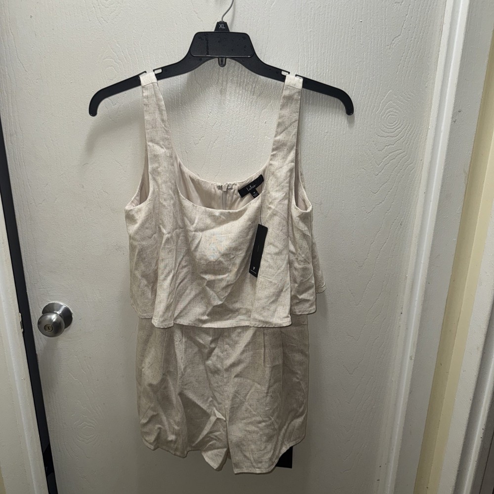 Lulus Tan Linen Romper Size Medium New W/ Tags