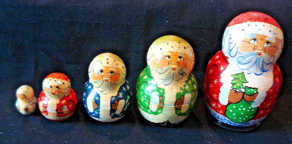Vintage Signed Santa Claus (Ded Moroz) Russian Nesting Dolls Wooden Hand Painted