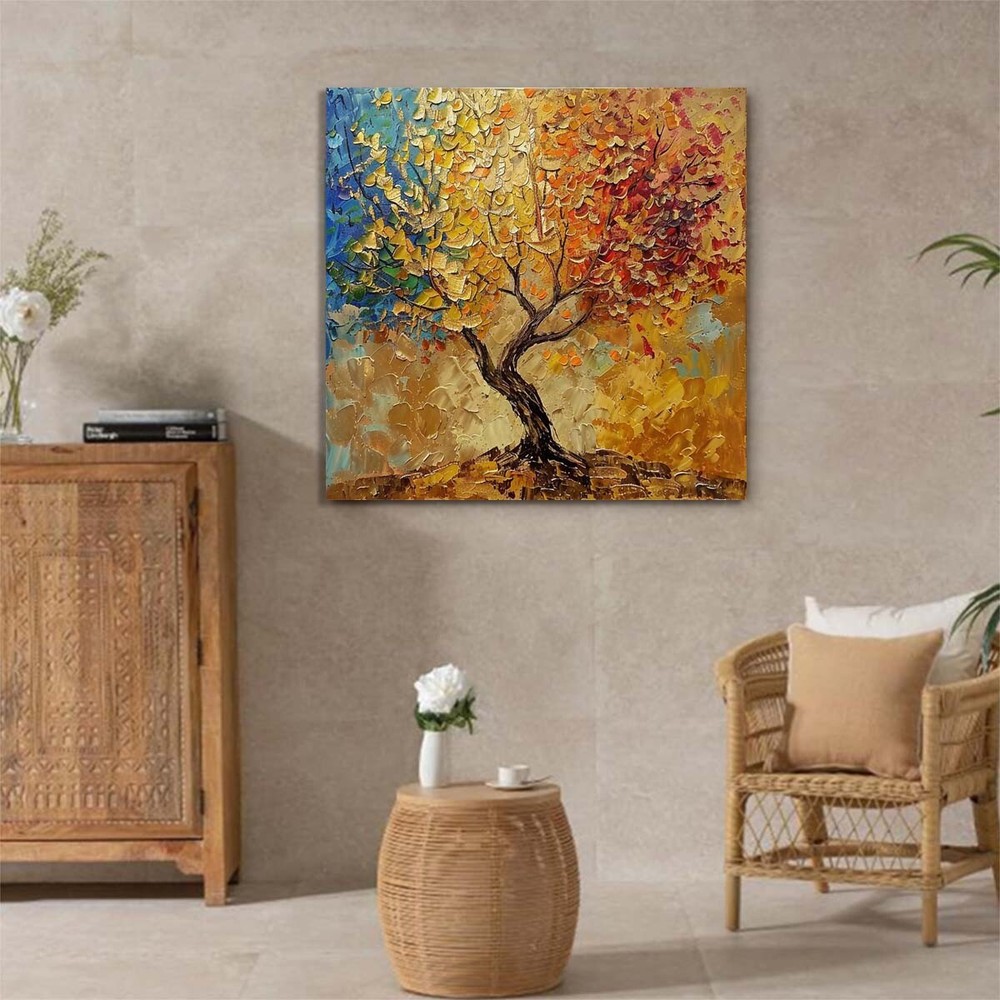 Abstract 3D Art Thick Knife Oil Painting Handpainted Canvas Lucky Tree #011