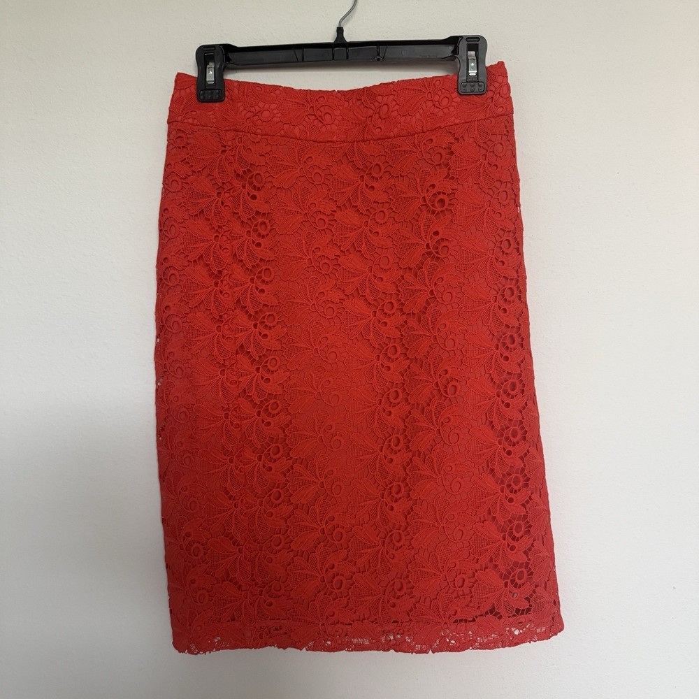 Ann Taylor Woman’s Sz 2 Straight pencil Skirt Lace Floral Lined Zip orange Red