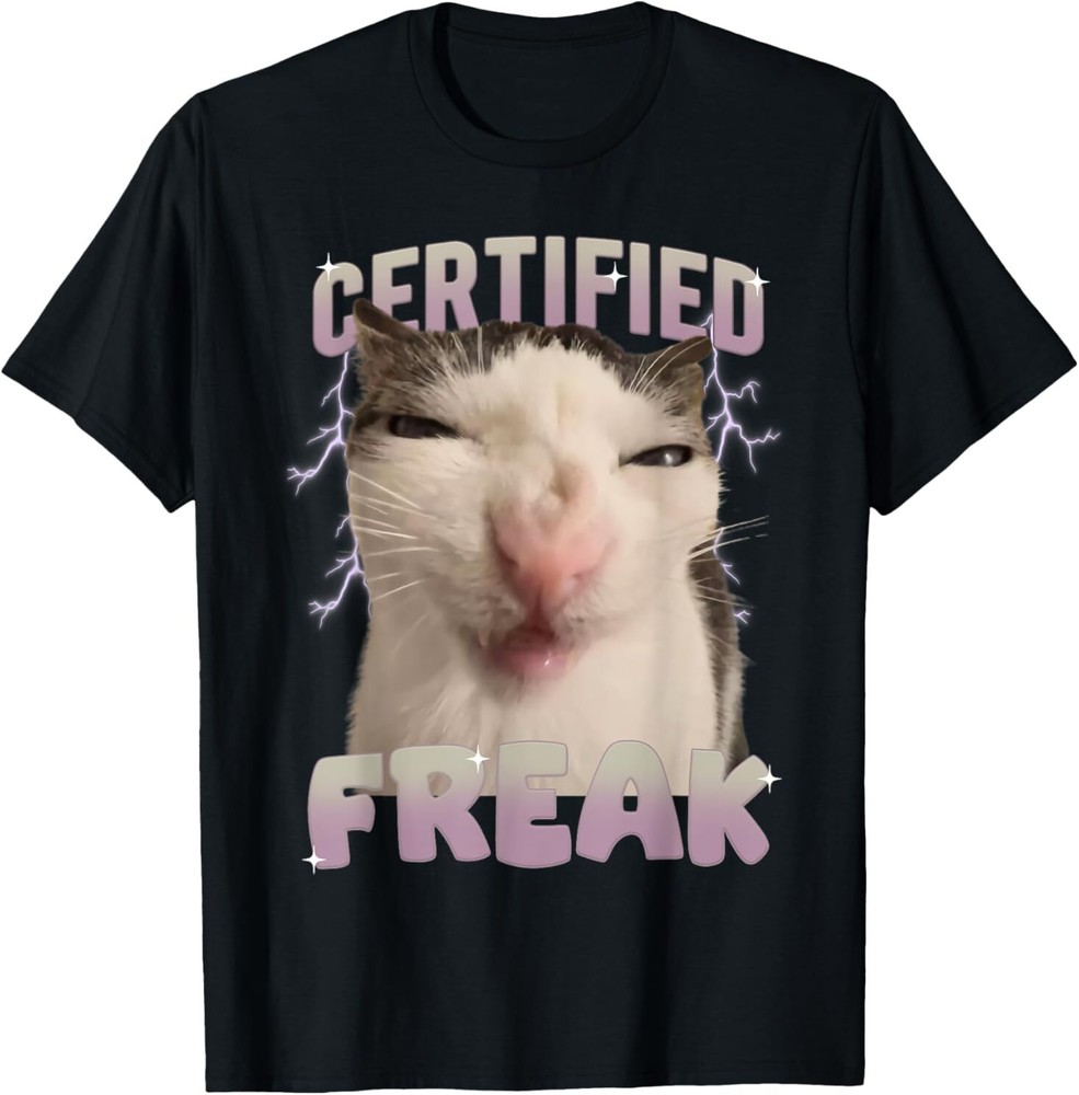 Cat Meme Certified Freak Eat Cement Cursed Cat Funny T-Shirt