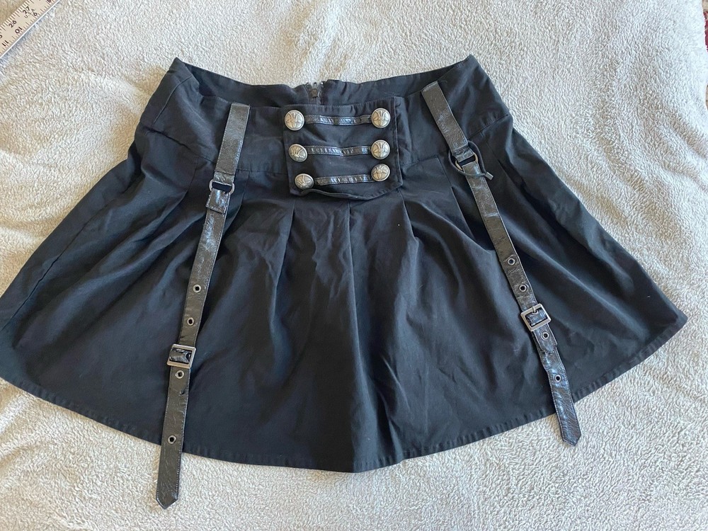 Black Pleated Double Buckle Mini Skirt Size 3XL Goth Dark Academia Killstar