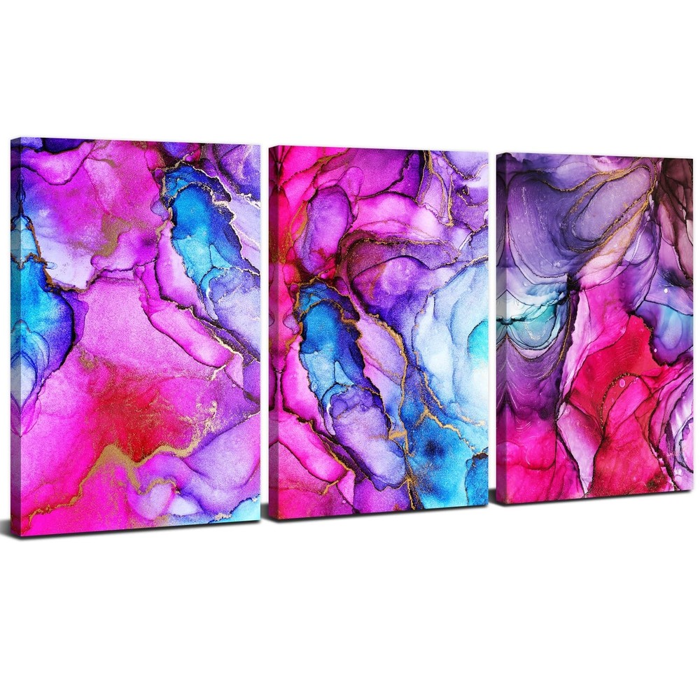 Abstract Purple Pink Marble Wall Art for Living Room Watercolor Decor-image