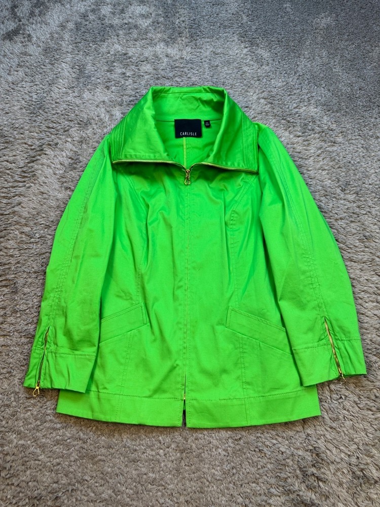 Carlisle Jacket Women 8 Neon Green Full Zip Peter Pan Collar Career Overcoat