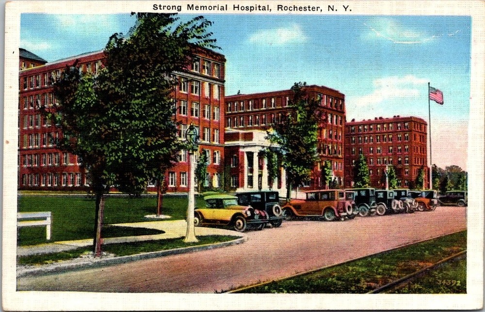 Strong Memorial Hospital Rochester NY Vintage Postcard 1930s Cars Unposted