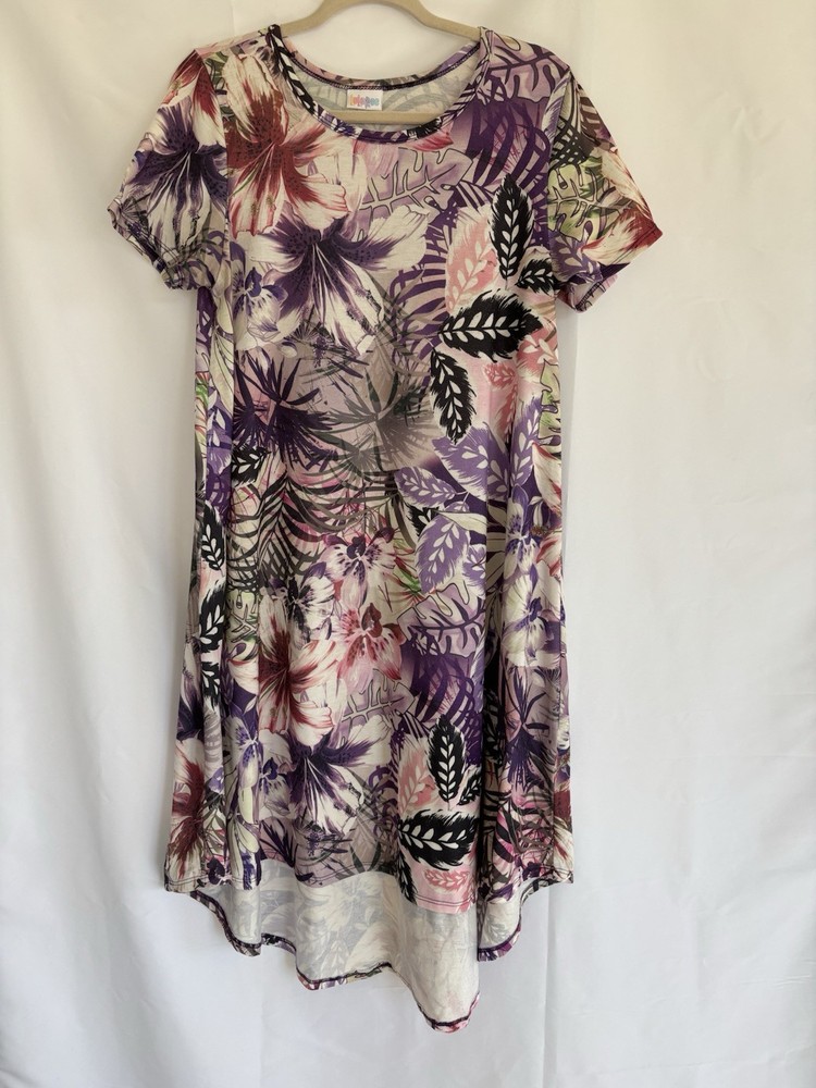 Lularoe Purple Floral Hawaiian Dress Vacation Resort Cruise Wear Size Medium
