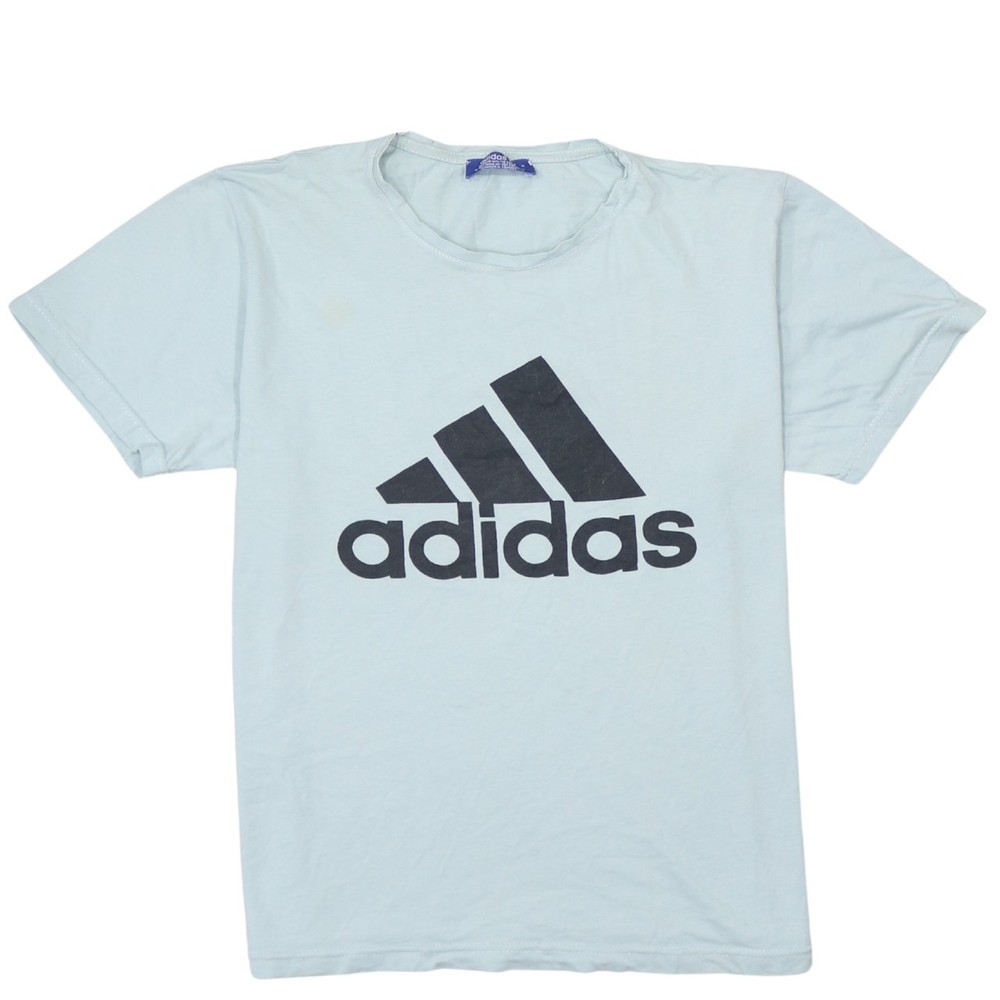 Adidas Mens T Shirt Light Blue Jersey Big Logo Graphic Print Sports Tee Top M
