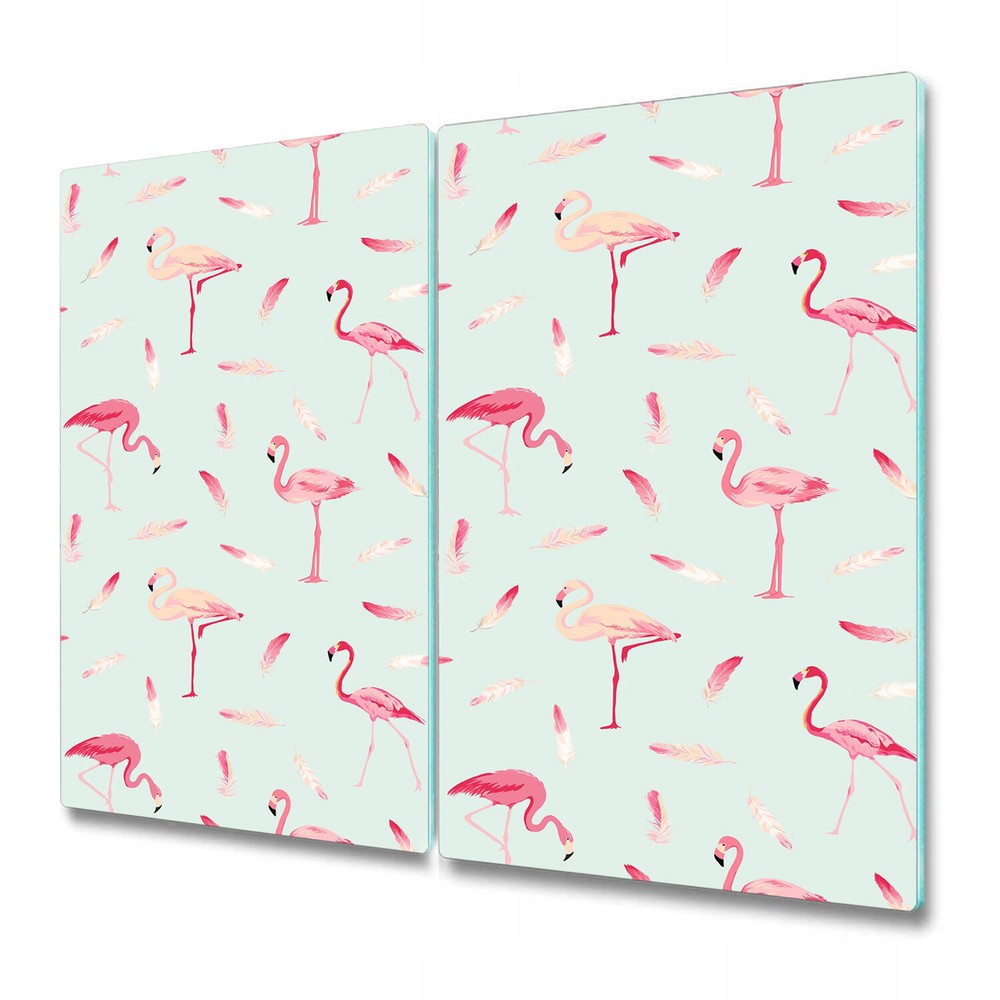 Glass Worktop Saver Kitchen Flamingo bird and feather pink and blue 2x30x52