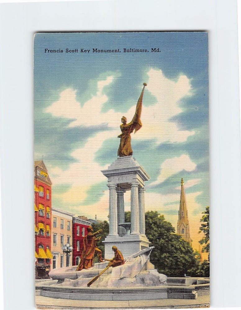 Postcard Francis Scott Key Monument Baltimore Maryland USA