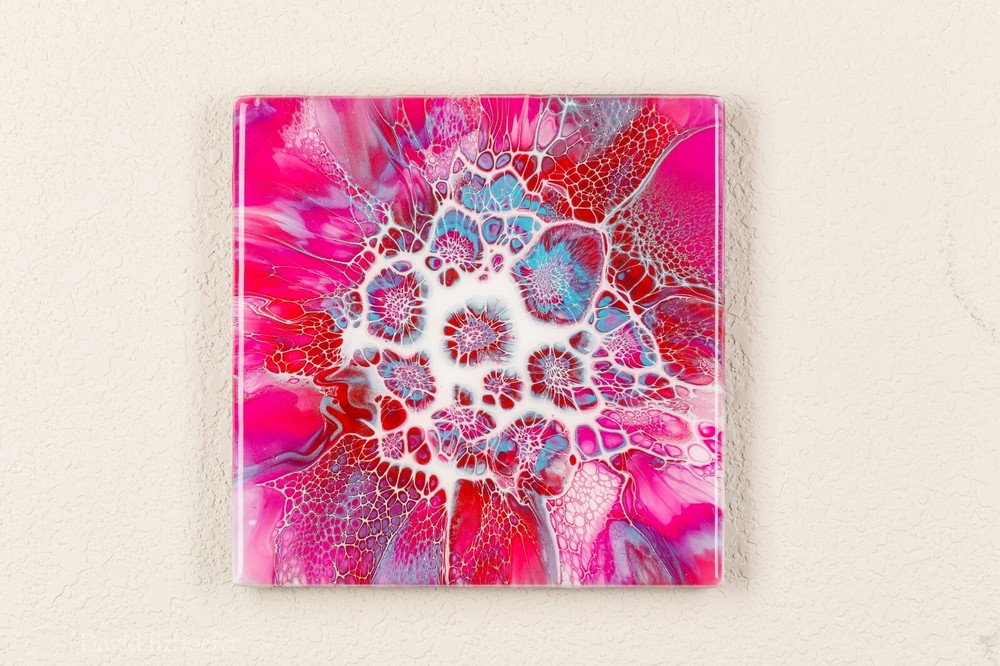 Original acrylic abstract painting on porcelain with UV resin, ready to hang-image