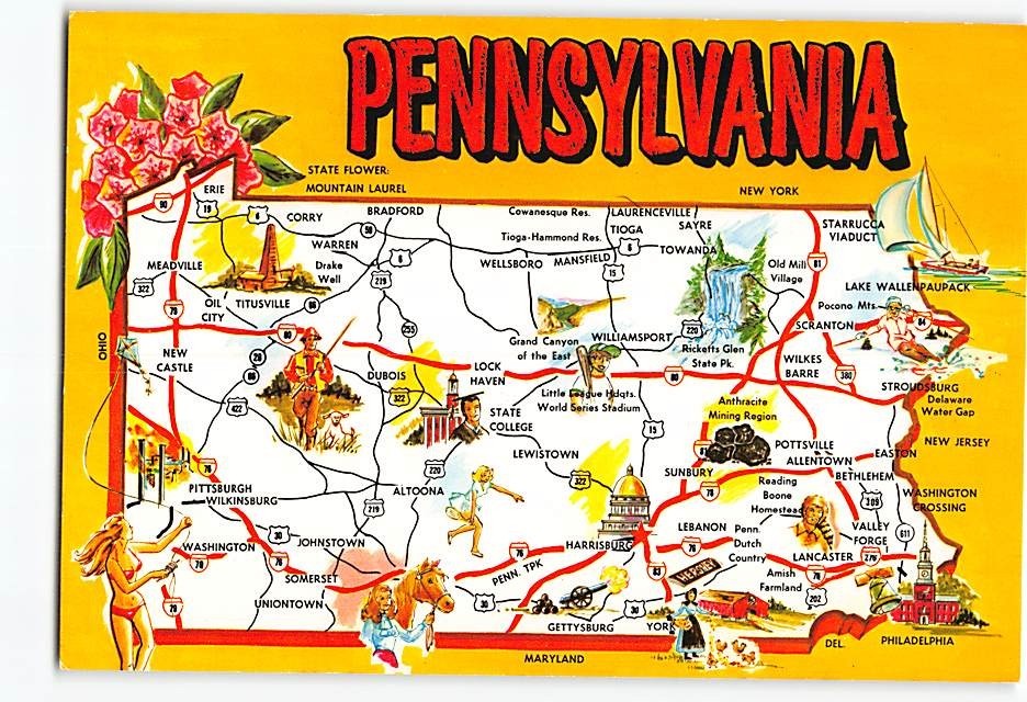 Postcard Pictorial Map of Pennsylvania USA