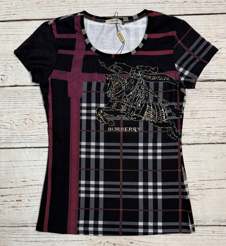 NWT Burberry London Prorsum Short Sleeve Plaid Shirt Womens XL with Measurements