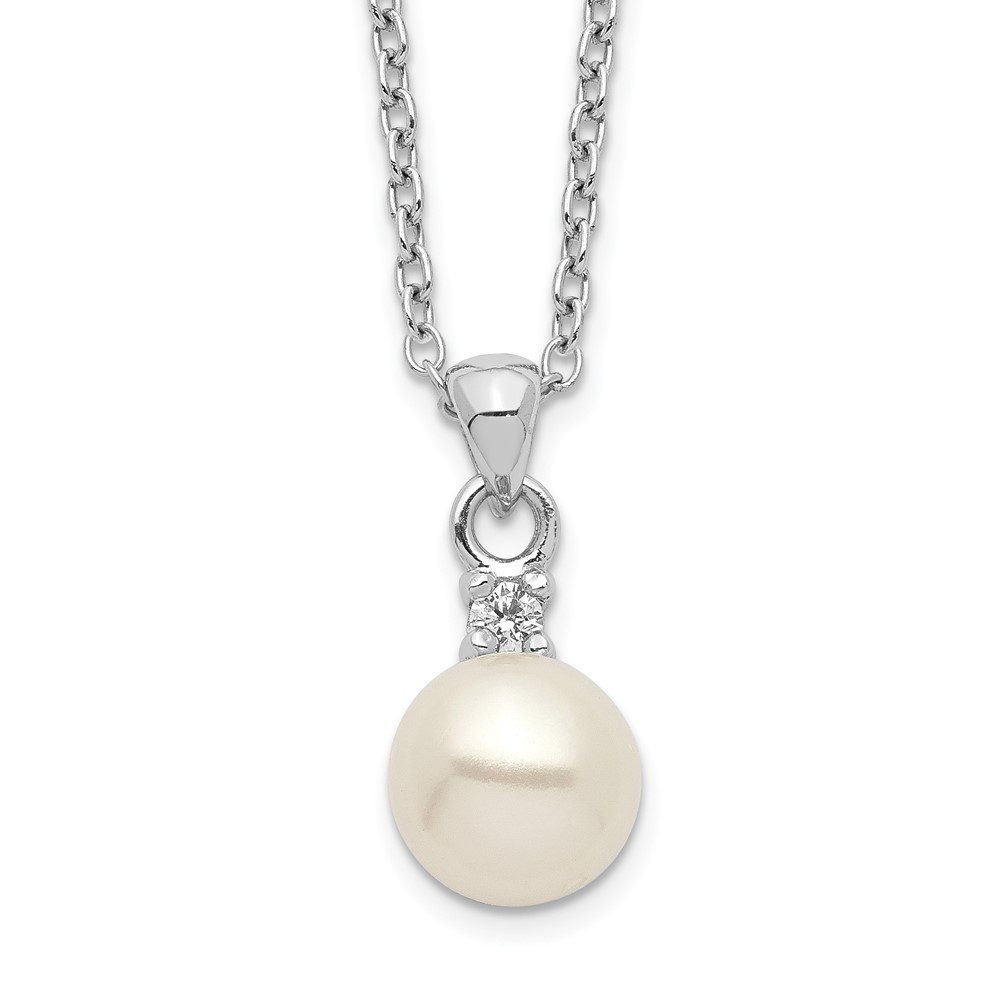 Sterling Silver 6-7mm Freshwater Cultured Pearl and Cubic Zirconia Necklace 17