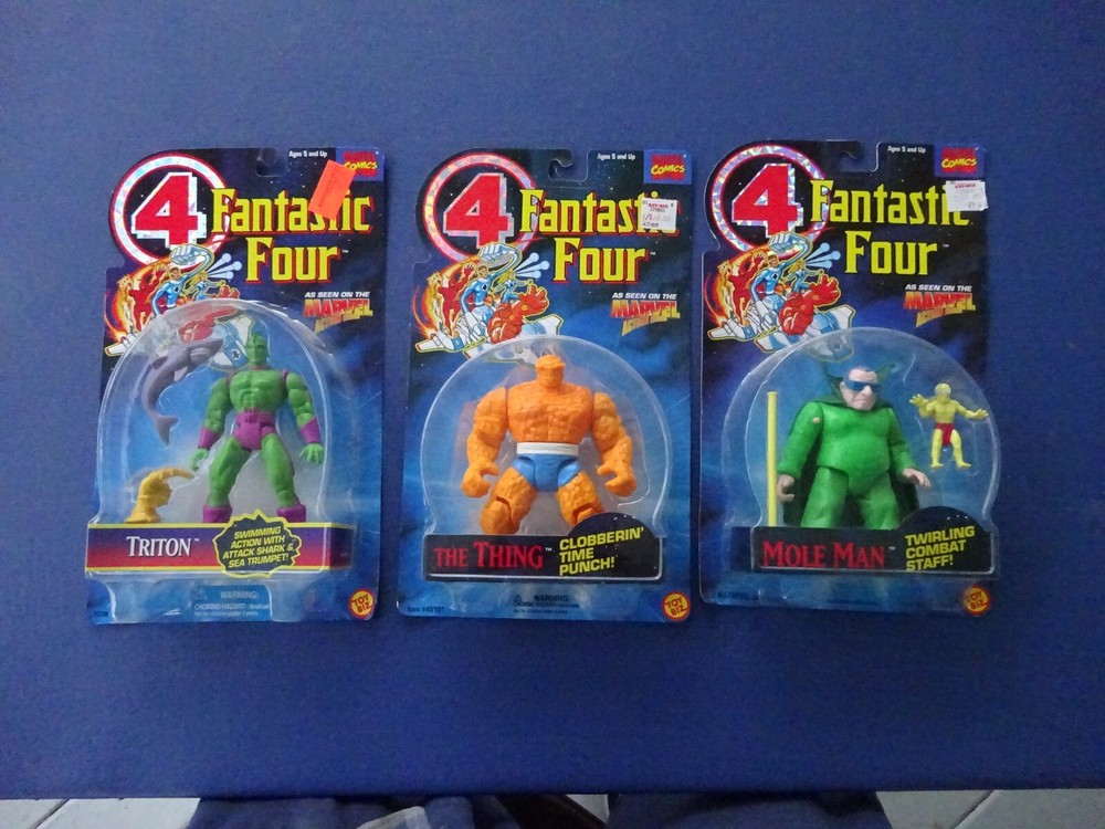 3 1994 Fantastic Four Figures MOC, Mole Man, The Thing, Triton