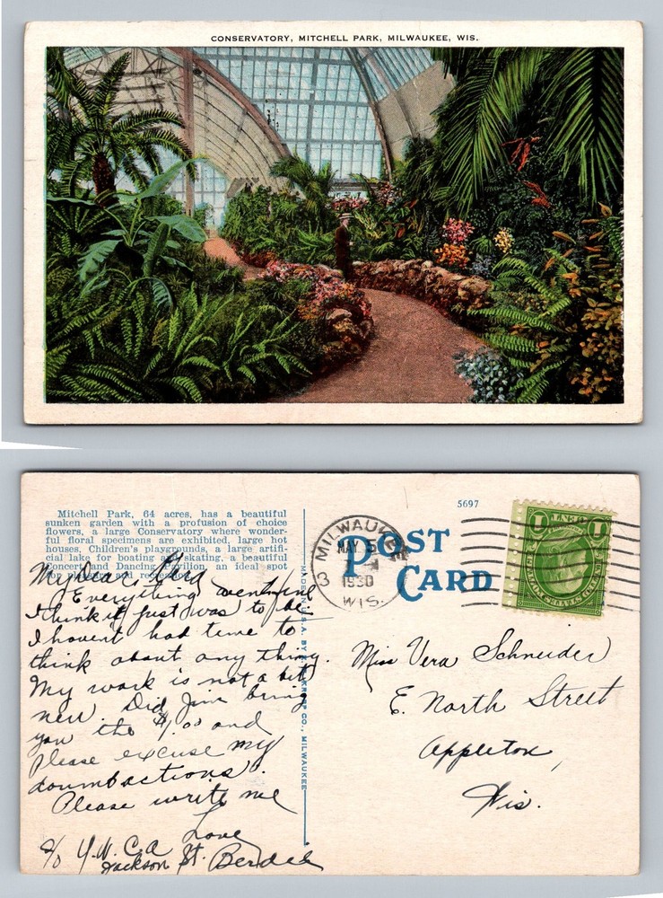Milwaukee, WI-Wisconsin, Mitchell Park Conservatory Vintage c1930 Postcard