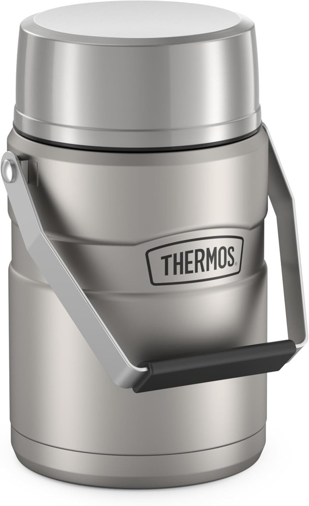 Stainless steel vacuum insulated food container, 47 oz, matte steel finish.