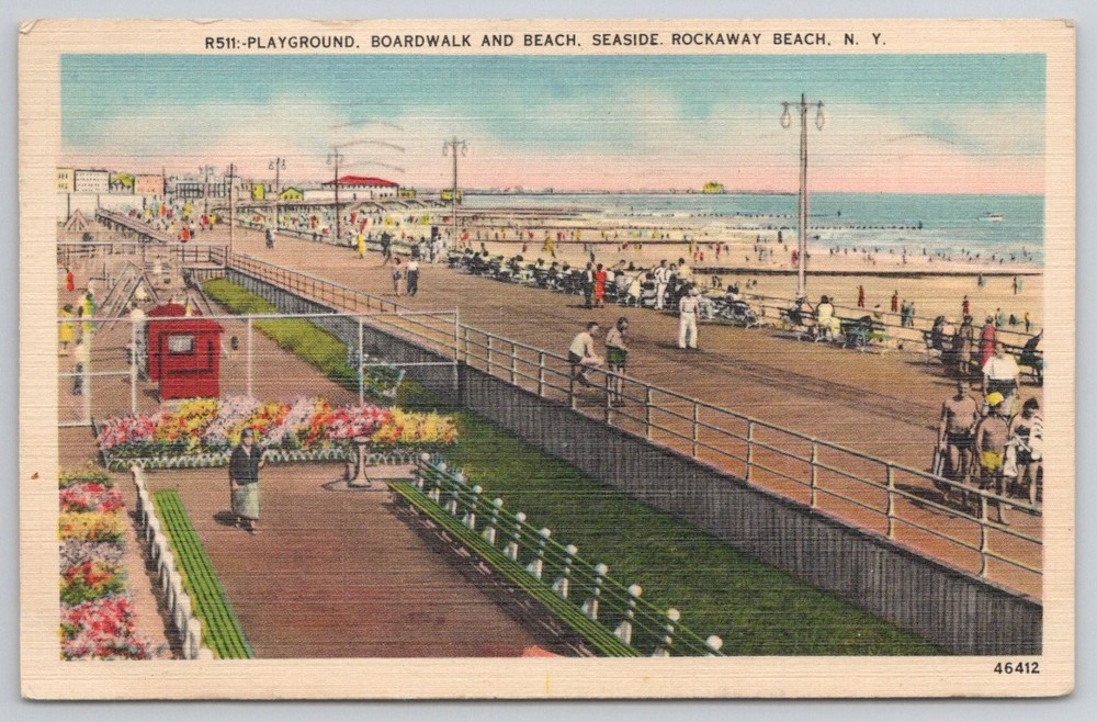 Vintage 1942 Rockaway Beach NY Boardwalk Linen Postcard New York