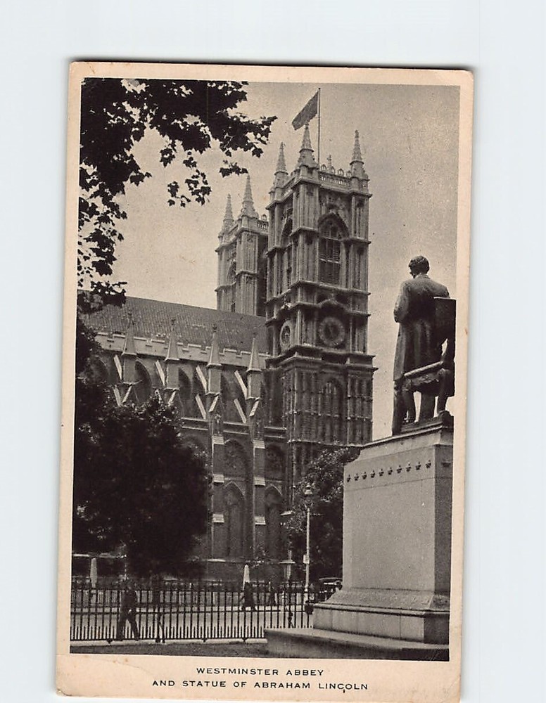 Postcard Westminster Abbey And Statue Of Abraham Lincoln London England