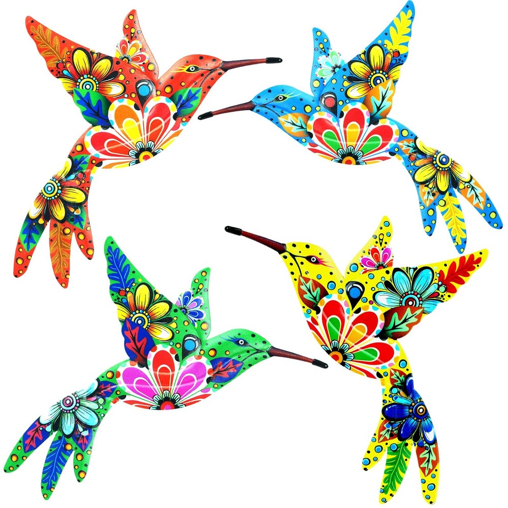 Outdoor Metal Wall Art Garden Decor for Outside Colorful Hummingbird Fence Ar...