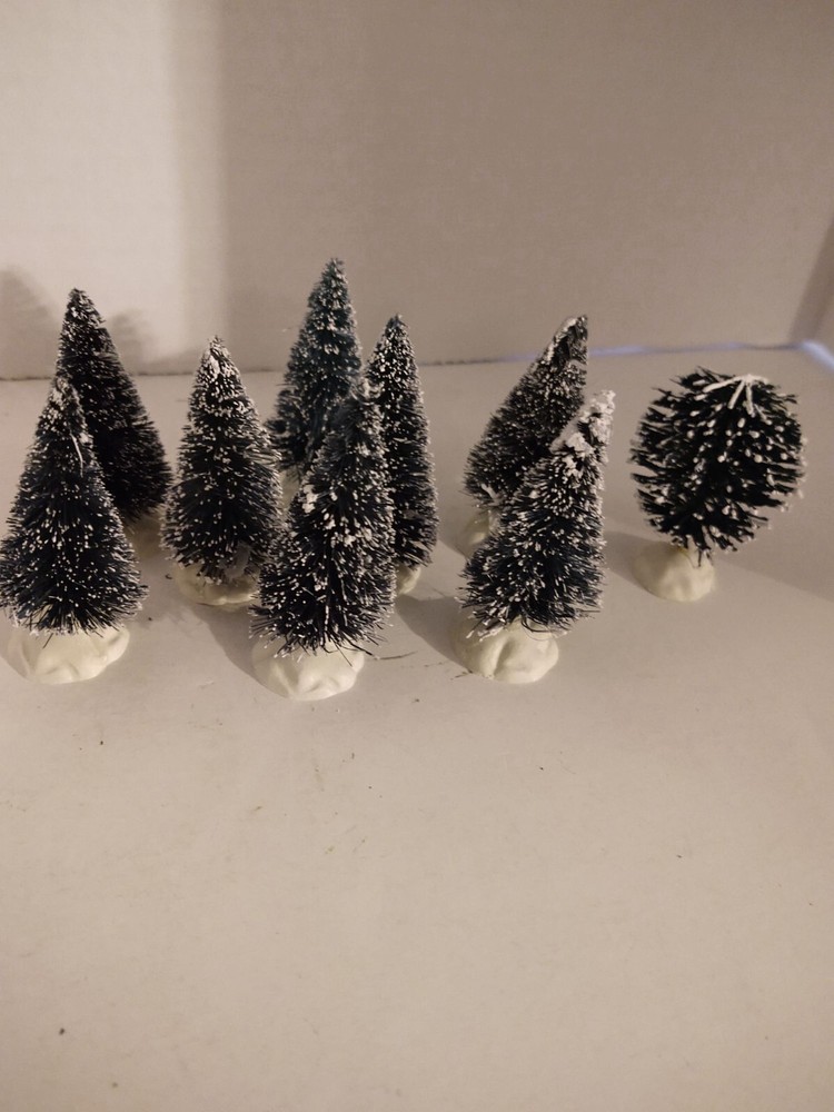 8 Flocked Lemax Christmas Bottle Brush Trees 2-2.75