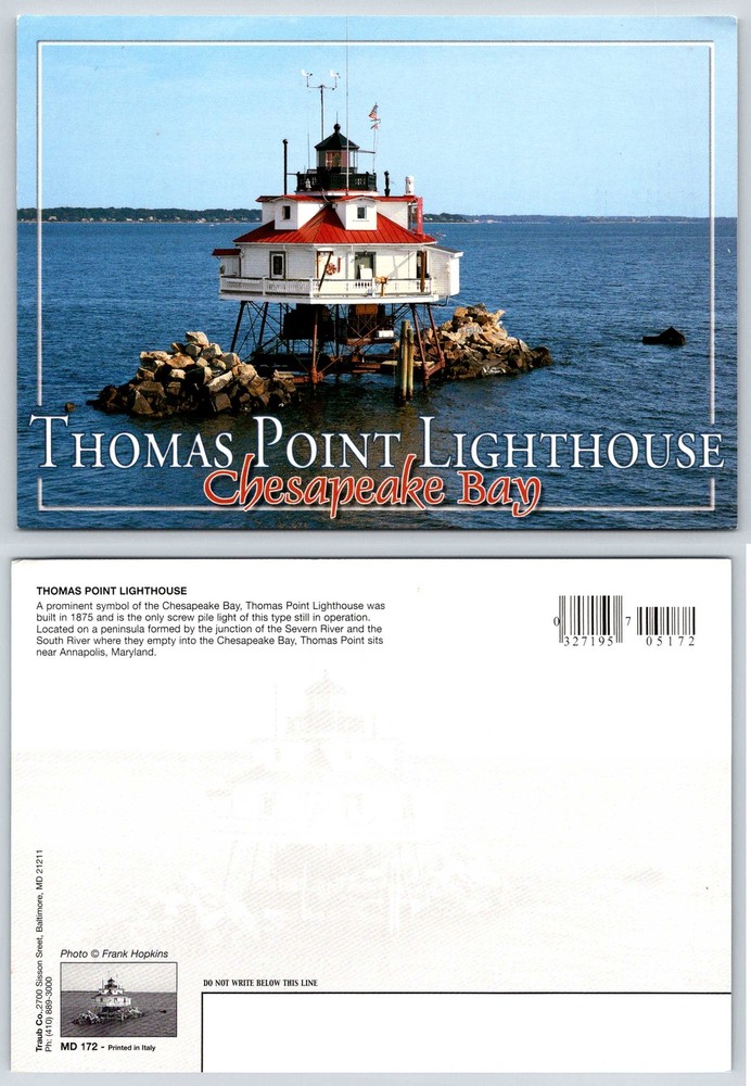 Annapolis Maryland CHESAPEAKE BAY THOMAS POINT LIGHTHOUSE Postcard V143