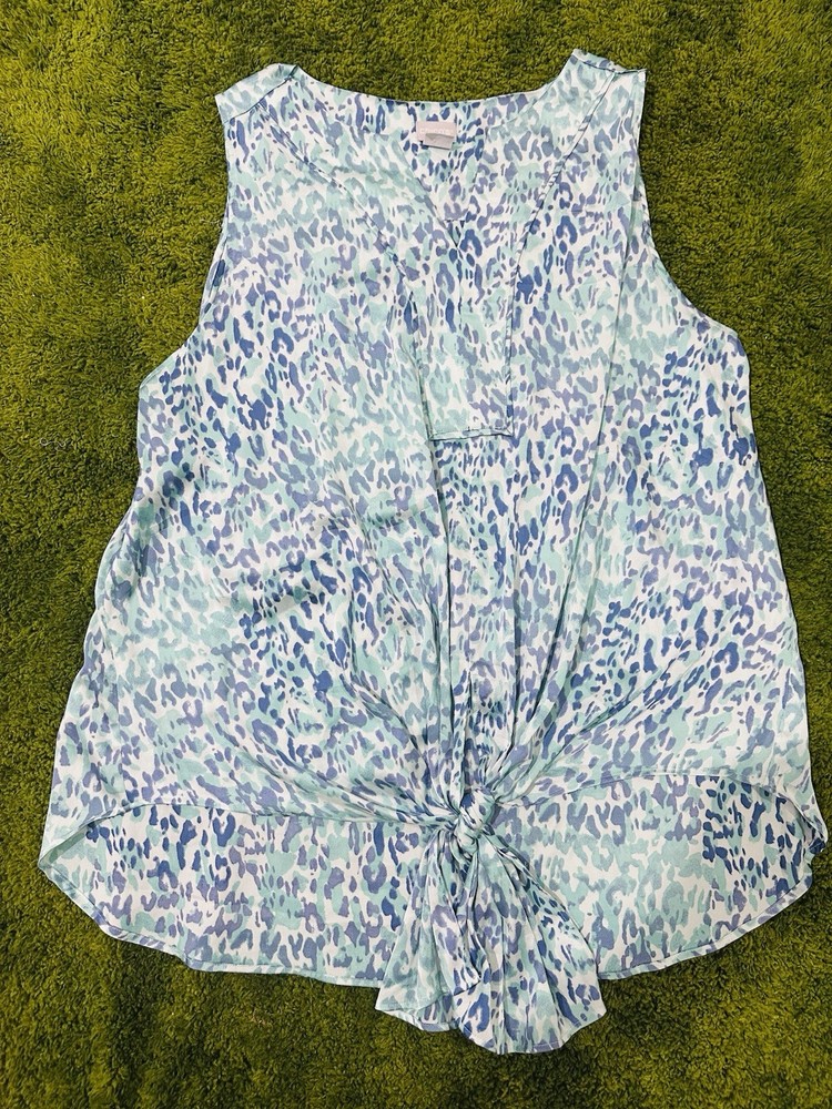 Chicos Women Top Blue Animal Print Sleeveless Satin Casual Tank Fit Sz 16/18