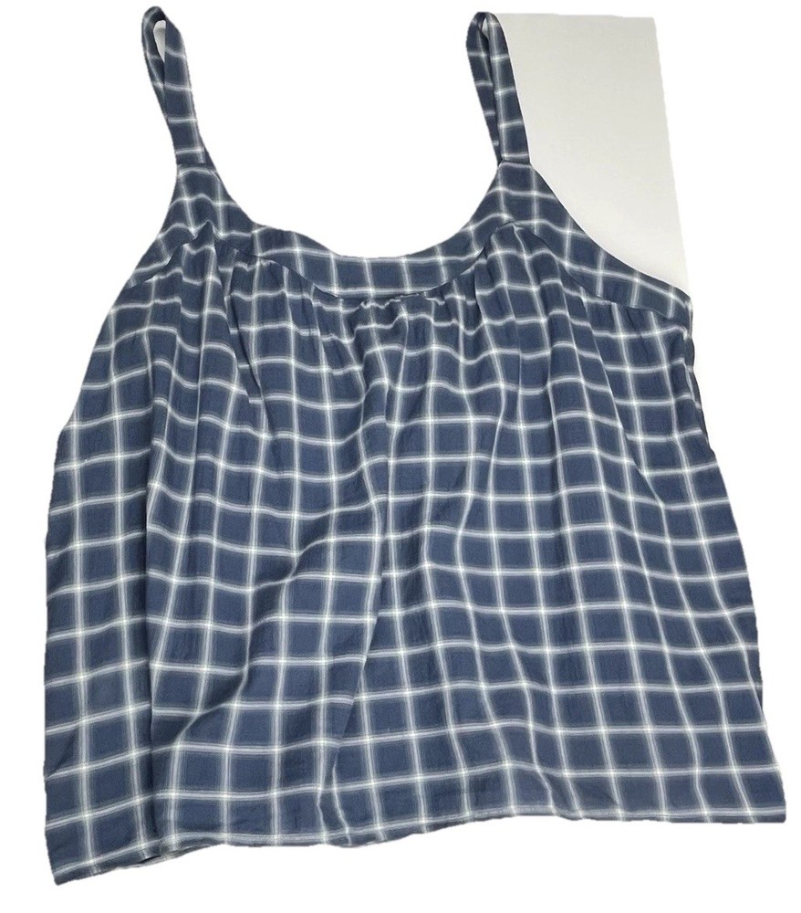 Eddie Bauer Sleeveless XL Plaid Blue White Stretch Lightweight Heritage Gorpcore