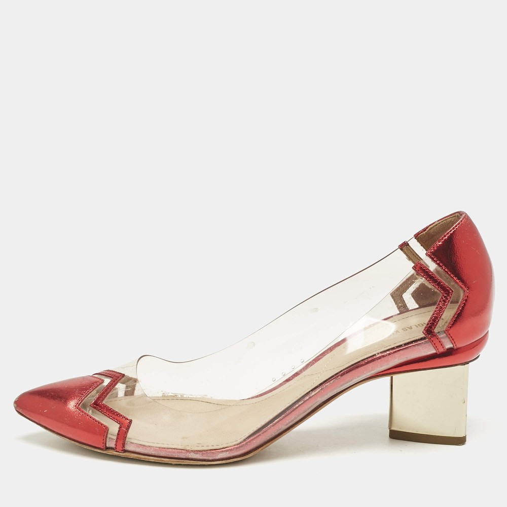 Nicholas Kirkwood RedTransparent Leather and PVC Block Heel Pumps Size 39