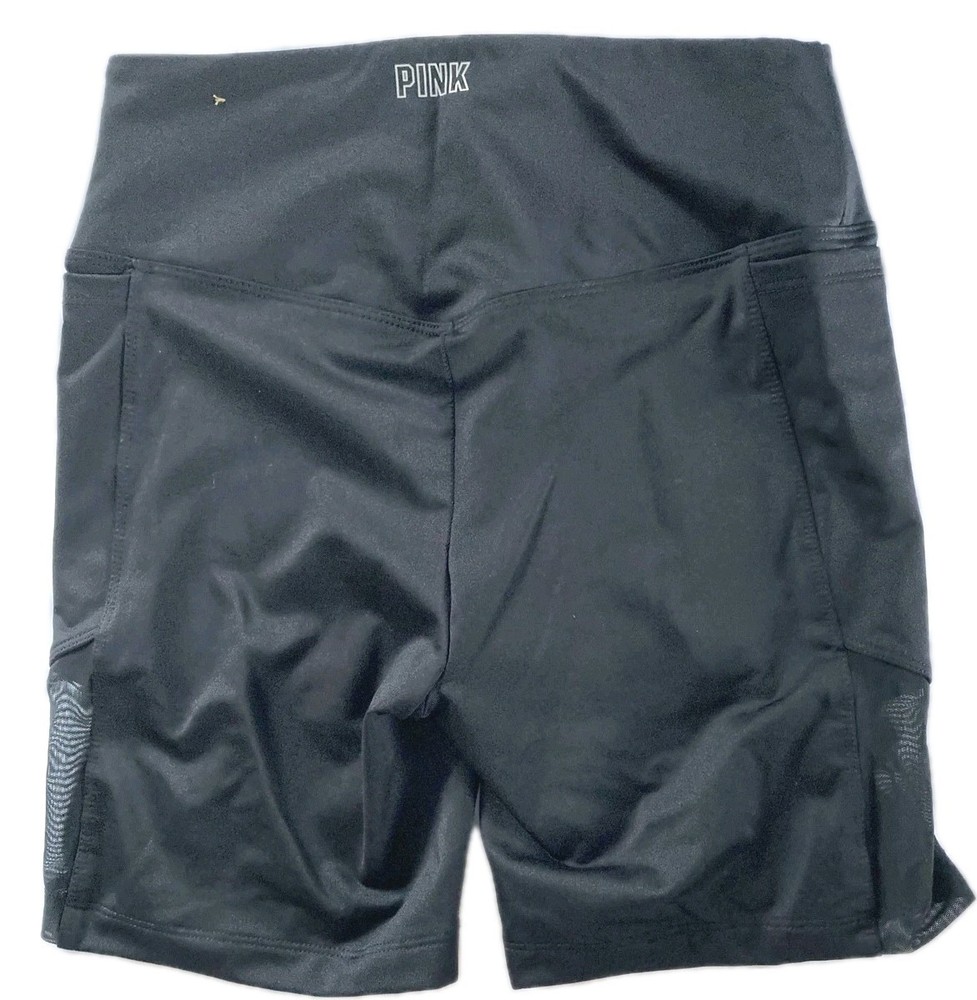 Victoria's Secret PINK Bike Shorts Womens Small Black High Rise Pocket Workout