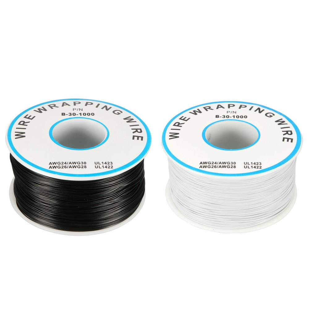 1000.7FT Breadboard Wrapping Wire PCB Weld Coated Tin Cable Black White 2pcs