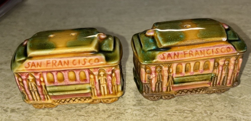 VTG EFCCO Ceramic Salt & Pepper Shakers set. San Francisco Cable Car Japan Made