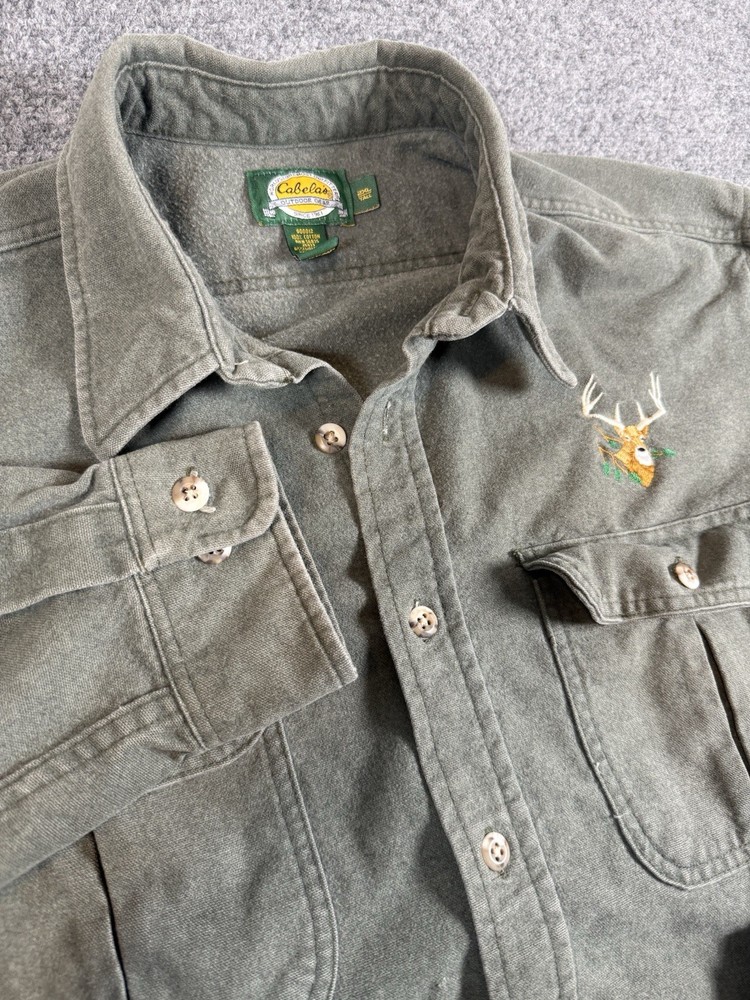 🦌 Cabela's Heavyweight Chamois Shirt 2XL Tall Green Cotton Deer Buck Hunting
