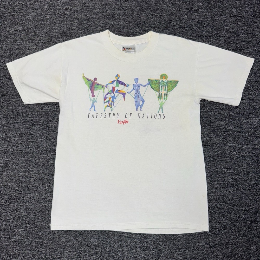Vintage Walt Disney World Epcot Tapestry of Nations White T-Shirt Mens - Size M