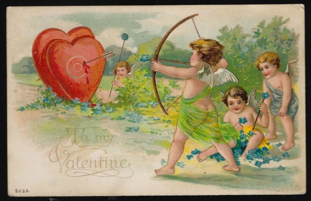 1¢ Wonder's ~ Valentine's Day Cupid Shooting Bow & Arrow At Heart Embossed ~ X82