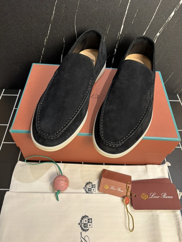 Loro Piana Suede Summer Walk Loafers Men Size EU 44/US 11 Black