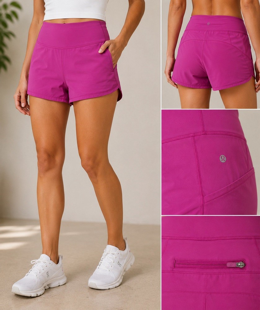 Lululemon Women's Pink Running Jogging Shorts Lightweight Stretch Pockets Zip