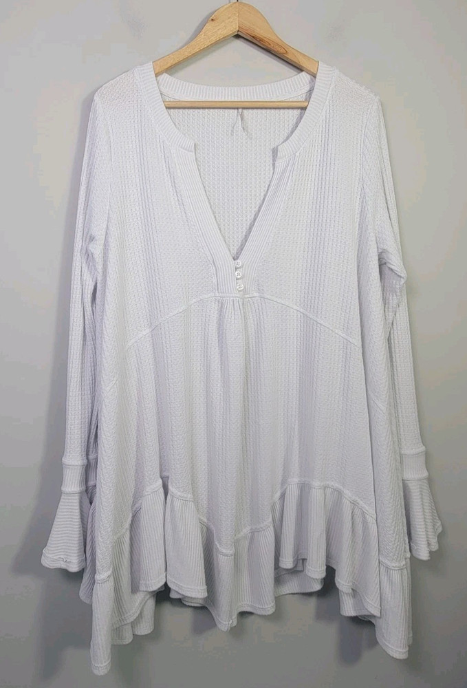 Free People Womens Medium Olivia Tunic Waffle Knit Oversized White