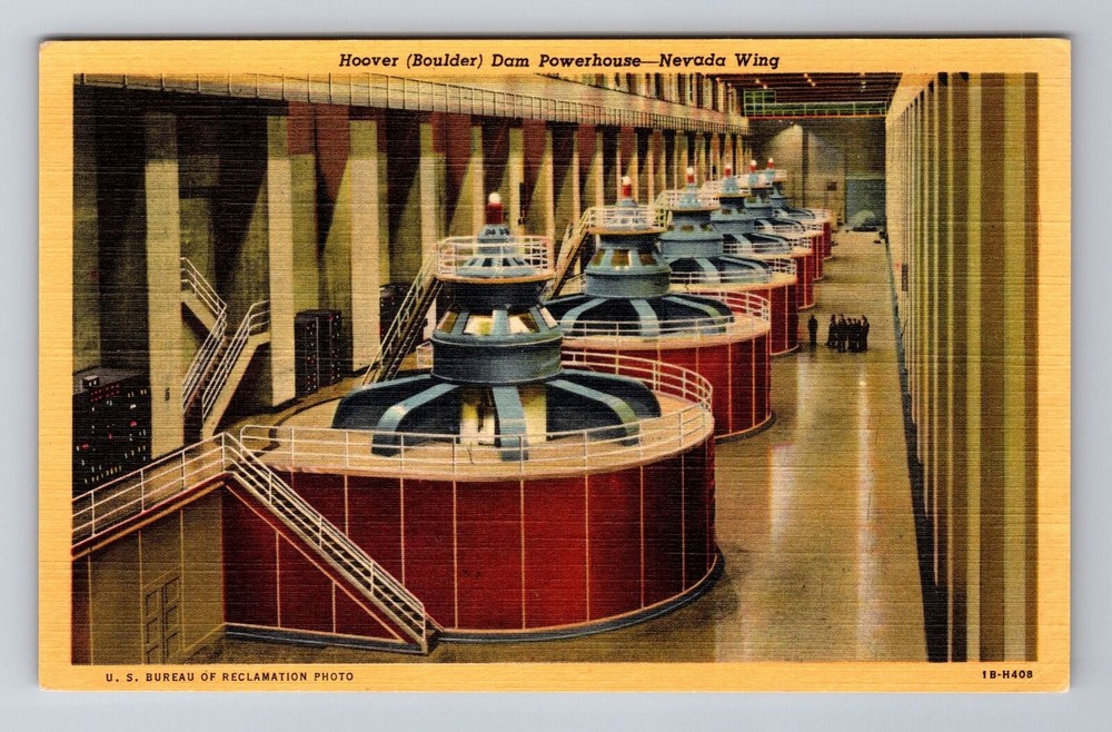 NV-Nevada, Hoover Boulder Dam, Nevada Wing, Antique Vintage Souvenir Postcard