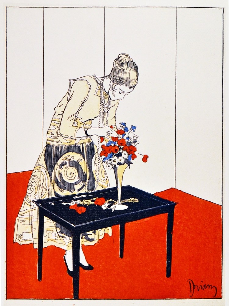 Poster print.Interior design Art.Retro fashion.Red flower decor.6367