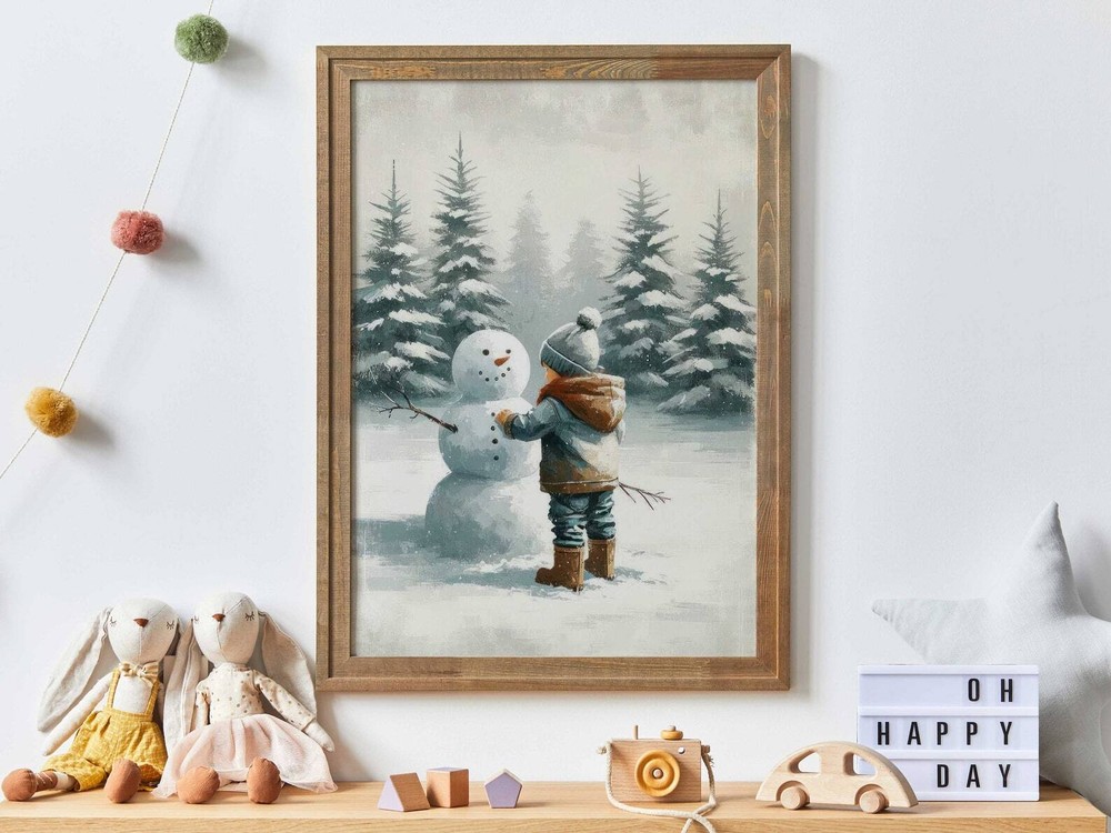 Snowman Print Boys Room Art Snowman Nursery Wall Art Winter Nursery Wall Decor