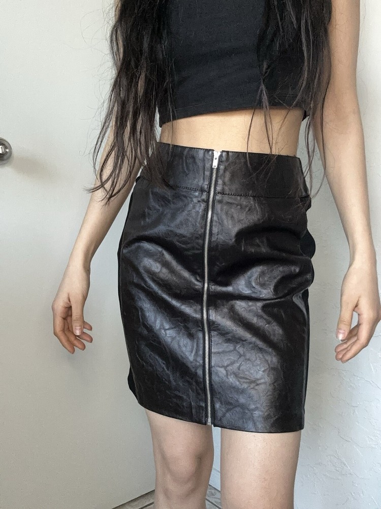 Faux leather black Brown Skirt size Medium zipper