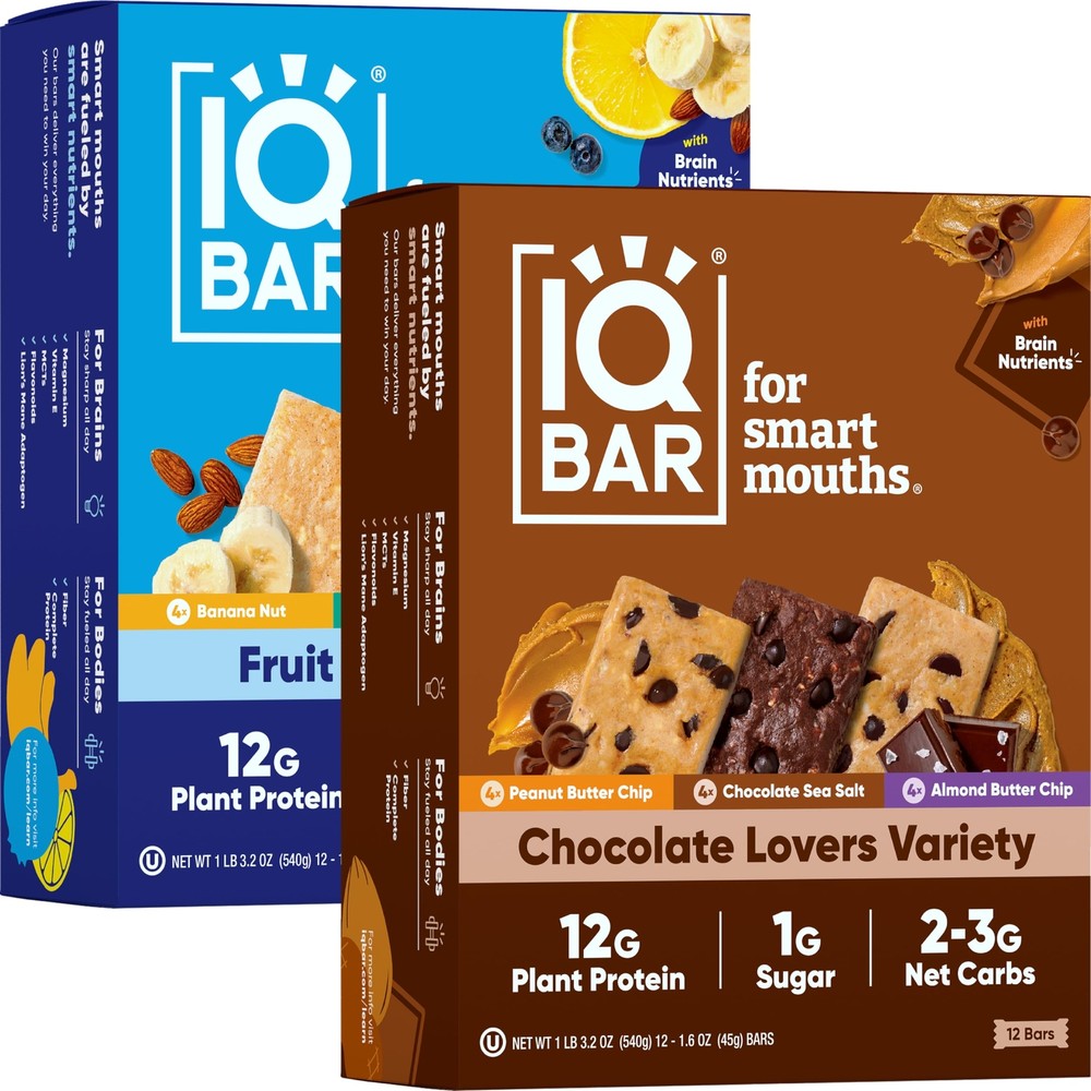 Brain and Body Plant Protein Bars - Chocolate & Fruit Variety - 24-Count Low ...