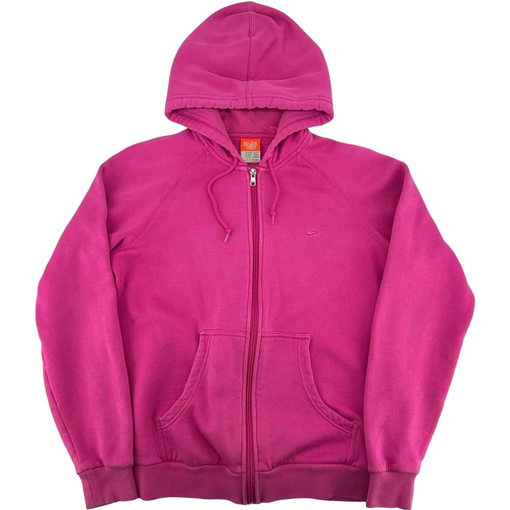 Vintage y2k Women's Pink Embroidered Nike Swoosh Full Zip Hoodie Sweatshirt XL