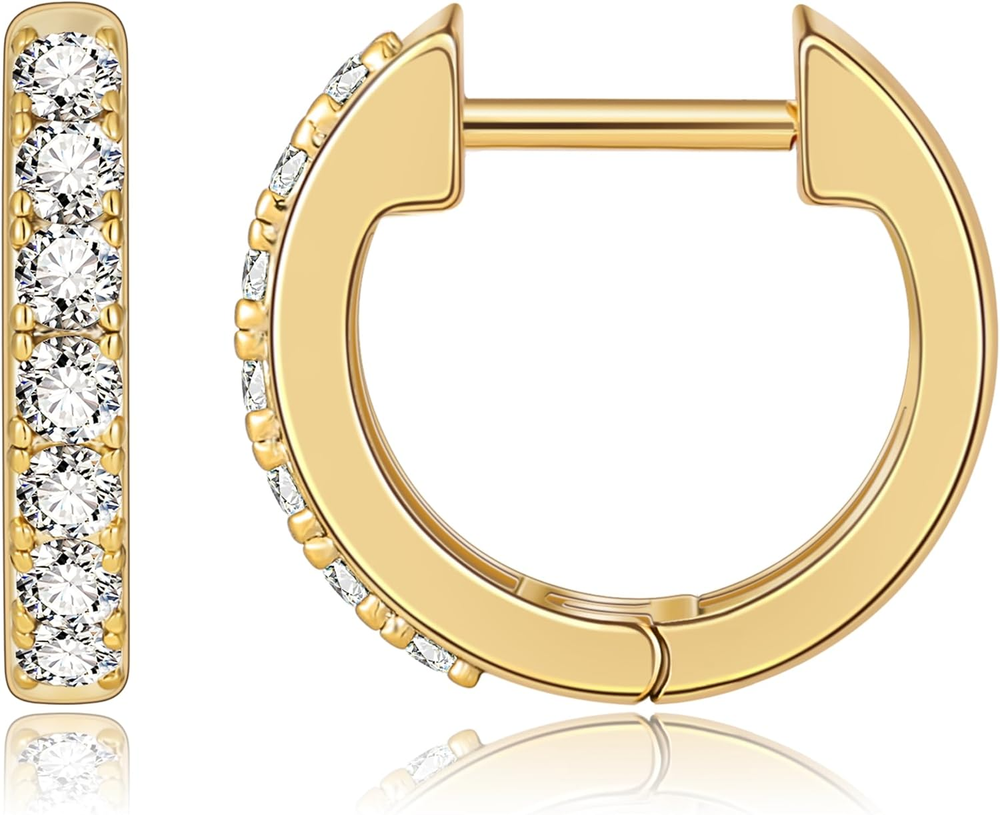 Gold Huggie Earrings for Women 14K Real Gold Plated, Small Cubic Zirconia Cartil